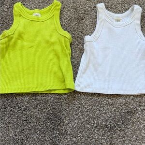Zara Kids Lime Green and White Ribbed Tank Tops size 6-7 and 8-9